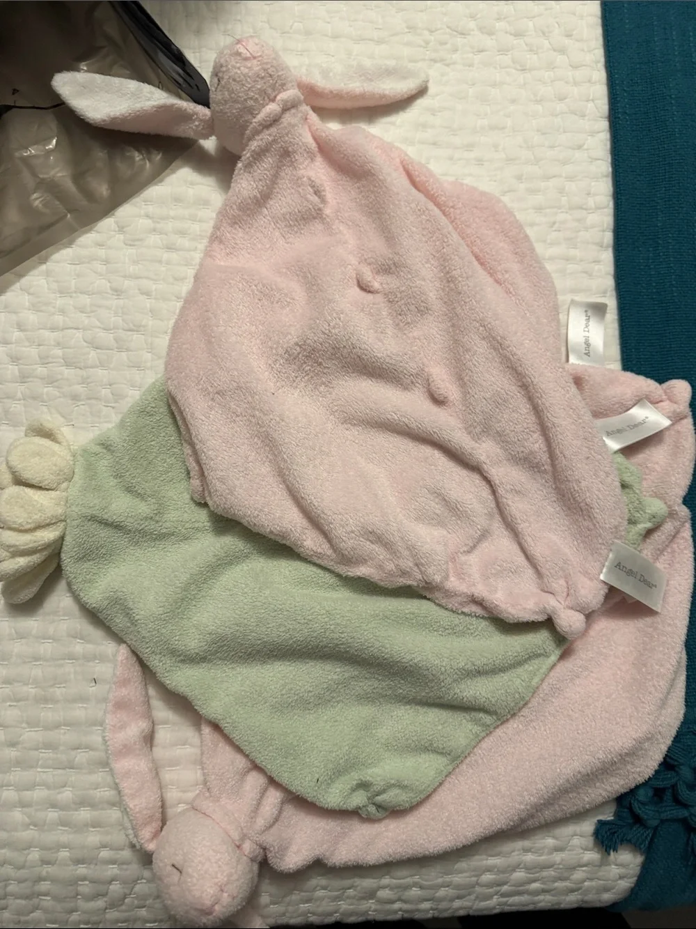 Angel Dear Pink Bunny Lovey Duo with Green Daisy Lovey